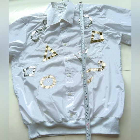 HUGO Valentino vintage geometric figures silver gold shirt blouse white print - Picture 4 of 11